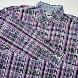 Thomas Dean Purple Plaid Long Sleeve Button Shirt Men's Size 3XLT Tailored Fi‎